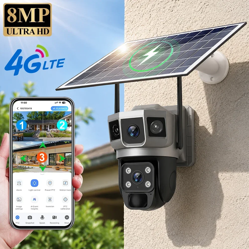 Home Security Brand - V380 4K 3 Screens 4G Camera