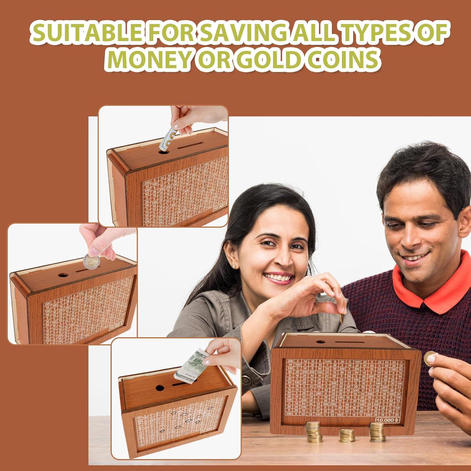 Wooden Savings Challenge Box,  - Home Security Number recension och pris